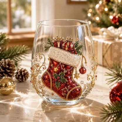 🎄🎄✨ 3D Christmas Glass Art Cup | Luxury Raised Holiday Glassware for Drinks, Decor & Christmas Gifts 🎁