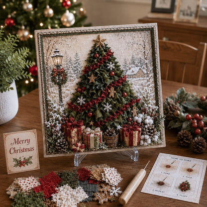 🔥 LAST DAY 49% OFF – 🎄🧵 Premium 3D Christmas Fabric Poke Art Kit | No-Sew Holiday Craft with Pre-Punched Board, Fabric Squares & Display Stand 🎅✨