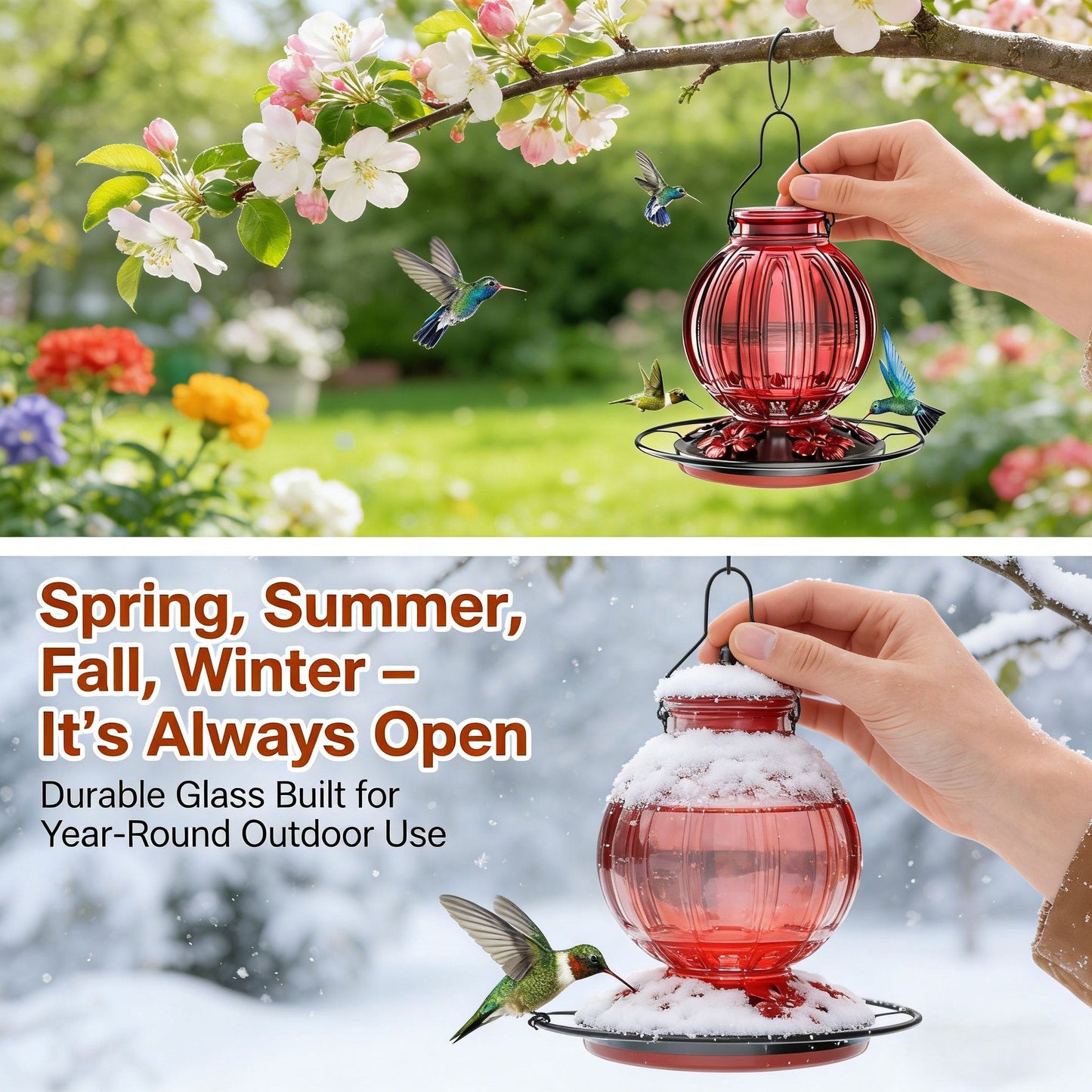 🌺 Vibrant Glass Hummingbird Feeder - 26oz Leakproof Bird Waterer with 5 Perch Stations  🐦