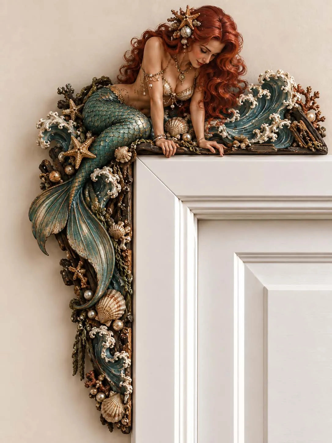 🧜‍♀️ 🐚🧜‍♀️ 🐚 Beautiful Mermaid Door Corner 🌊 Waves & Seashells Fantasy Wall Decor