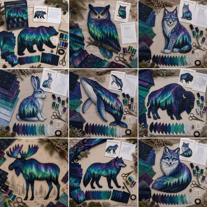 ⏳🌌Last Day 50% OFF - 🐺Northern Lights Wildlife DIY Patchwork Kit