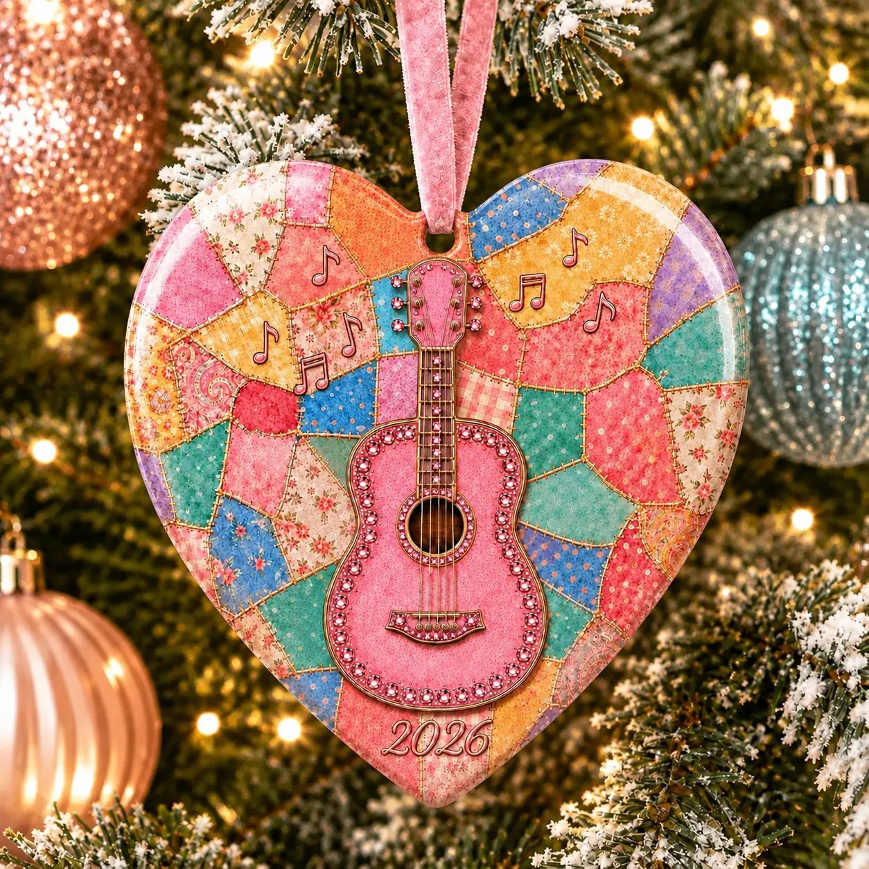 🎅 🎅 2026 Christmas Gift 50% Off--🎁Last Day 50% OFF 🎸 Pink Guitar Memorial Heart Ornament