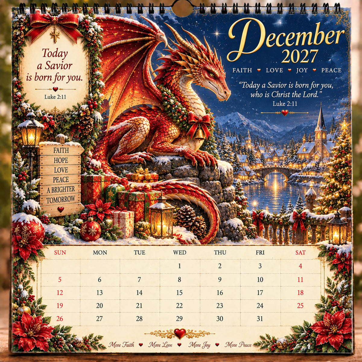 🔥LAST DAY 50% OFF - 🐉📖2027 Dragon Seasons of Faith Calendar – 12 Fantasy Dragons, Scripture & Seasonal Christian Art