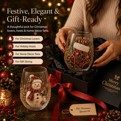 🎄🎄✨ 3D Christmas Glass Art Cup | Luxury Raised Holiday Glassware for Drinks, Decor & Christmas Gifts 🎁