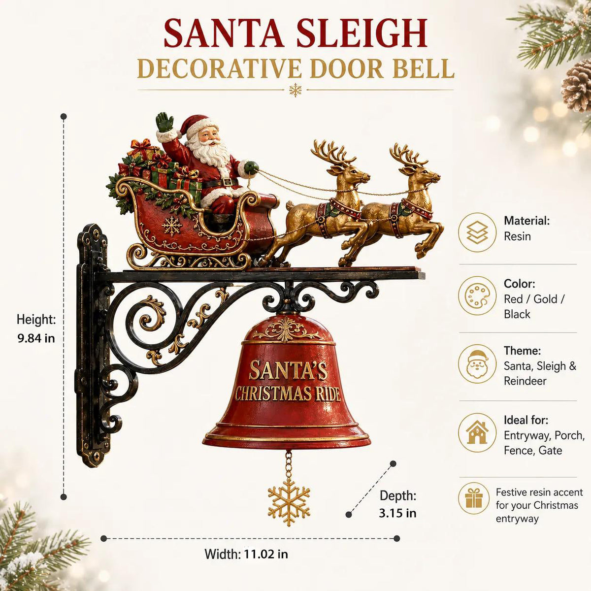 🎅 🎅2026 Christmas Gift 50% Off--🎅 Santa Sleigh with Reindeer & Bell | 3D Christmas Outdoor Decoration
