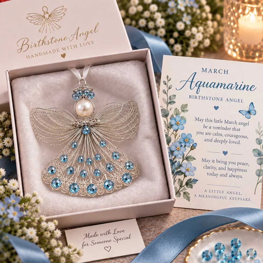 ⏳⏳⏳ Last Day 50% OFF – 👼Handmade Birthstone Angel Wire Ornament |12 Meaningful Birthstone Colors with Keepsake Card ✨