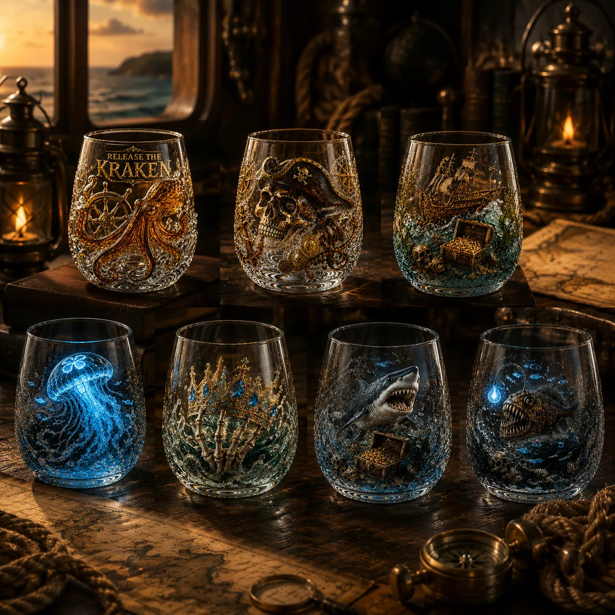 🌊🌊Release The Kraken Pirate Glass Collection — 3-Piece Legendary Ocean Treasure Set - KRAKEN RISE GLass