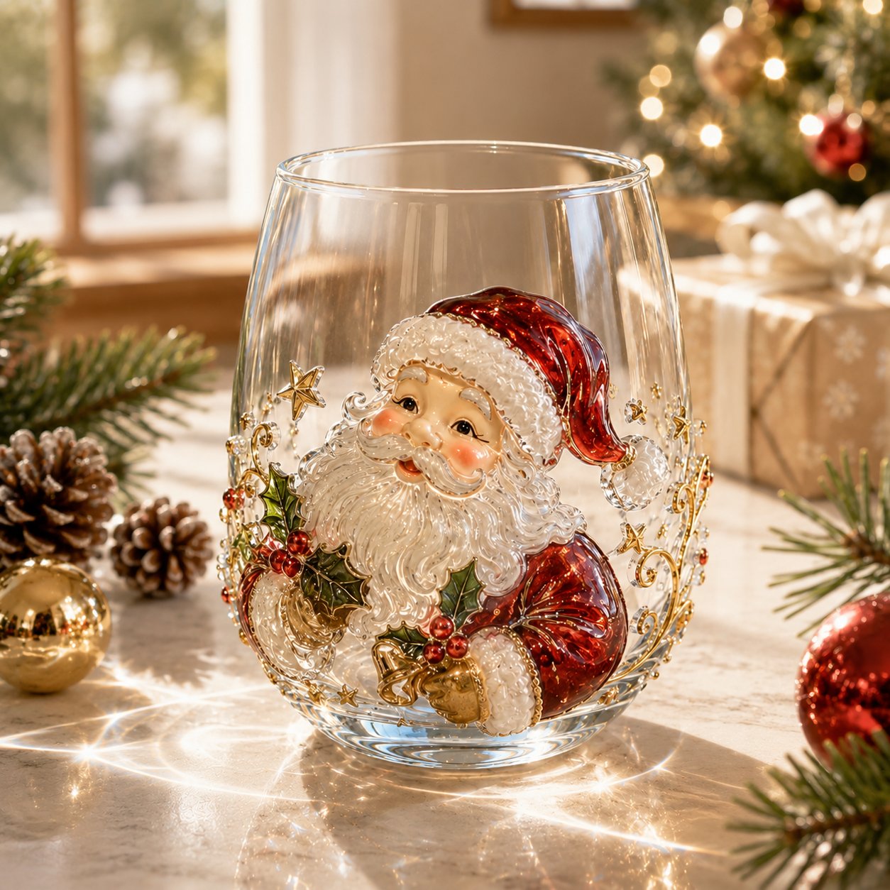 🎄🎄✨ 3D Christmas Glass Art Cup | Luxury Raised Holiday Glassware for Drinks, Decor & Christmas Gifts 🎁