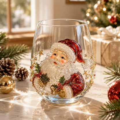 🎄🎄✨ 3D Christmas Glass Art Cup | Luxury Raised Holiday Glassware for Drinks, Decor & Christmas Gifts 🎁
