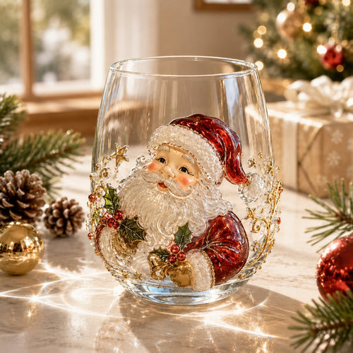 🎄🎄✨ 3D Christmas Glass Art Cup | Luxury Raised Holiday Glassware for Drinks, Decor & Christmas Gifts 🎁