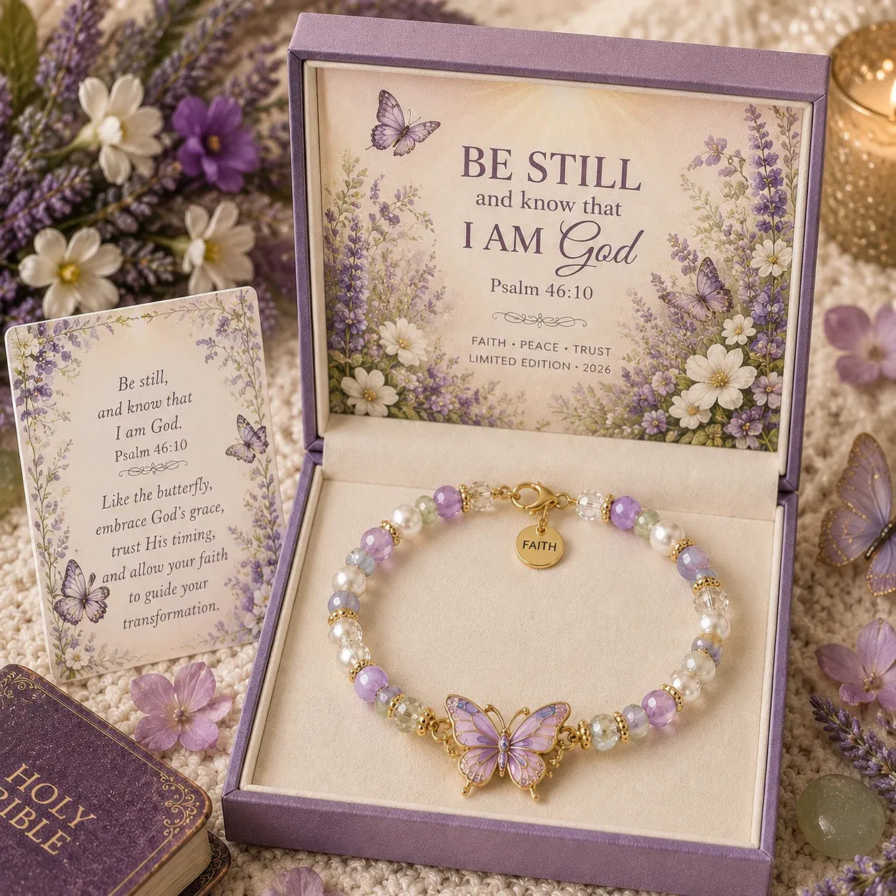 🎅 2026 Christmas Gift 50% Off--✝️ Psalm 46:10 Faith Bracelet | Limited Edition 2026 Christian Jewelry with 7 Meaningful Nature Symbols, Gemstone-Style Beads & Scripture Gift Box 🤍