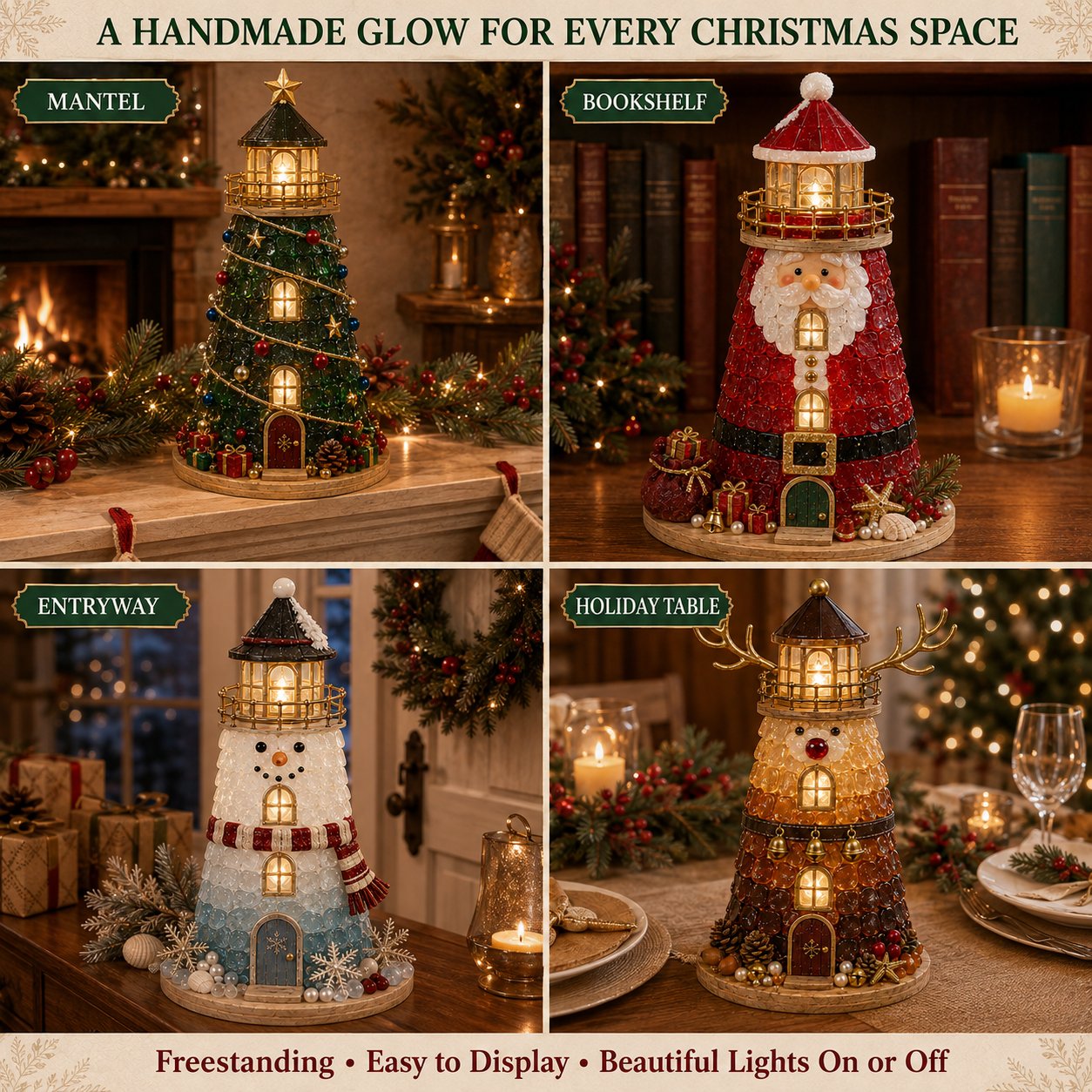 🎅🎅 2026 Christmas Gift 50% Off--🎄Beginner-Friendly DIY Lighted Christmas Character Sea Glass-Style Lighthouse Kit Collection | Complete Kit with Sea Glass-Style Pieces, LED Lights & Step-by-Step Guide Included 💕