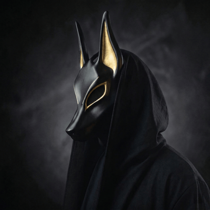 Egyptian Anubis Mask: Hand-Painted Faux Gold Leaf Jackal Mask for Cosplay & Luxury Wall Decor