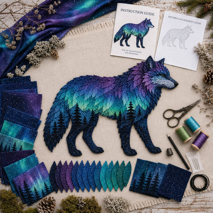 ⏳🌌🌌Last Day 50% OFF - 🐺Northern Lights Wildlife DIY Patchwork Kit