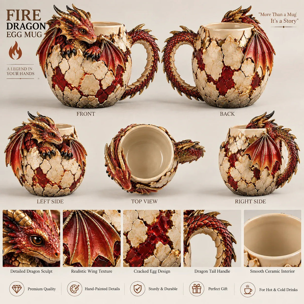 ⏳⏳ Last Day 50% OFF – 🐉 Dragonbound RealmsTM Sculpted Dragon Mug Collection | 6 Fantasy Realm Designs with Raised 3D Dragon Details ☕