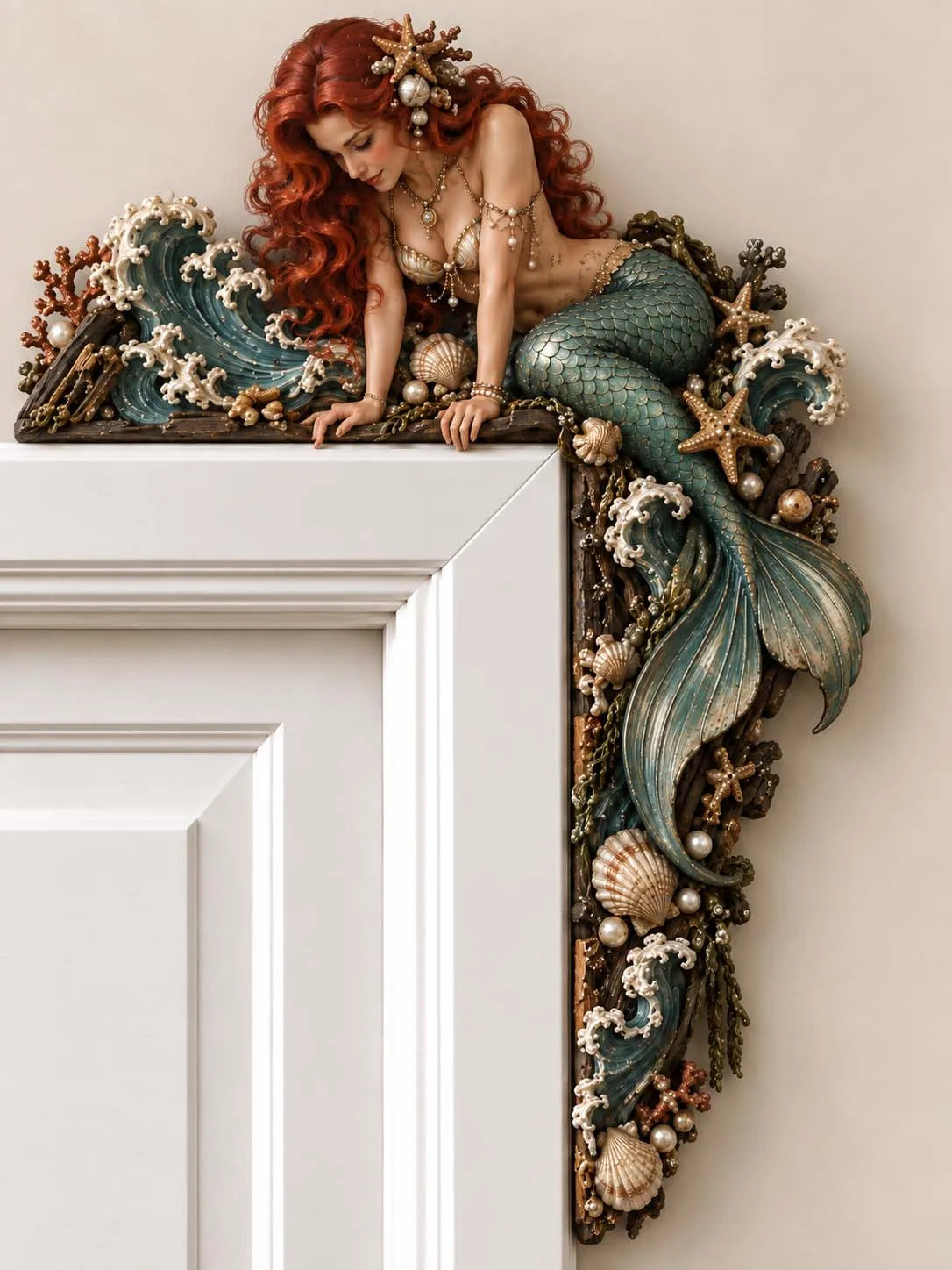 🧜‍♀️ 🐚🧜‍♀️ 🐚 Beautiful Mermaid Door Corner 🌊 Waves & Seashells Fantasy Wall Decor