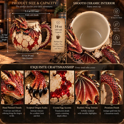 ⏳⏳ Last Day 50% OFF – 🐉 Dragonbound RealmsTM Sculpted Dragon Mug Collection | 6 Fantasy Realm Designs with Raised 3D Dragon Details ☕