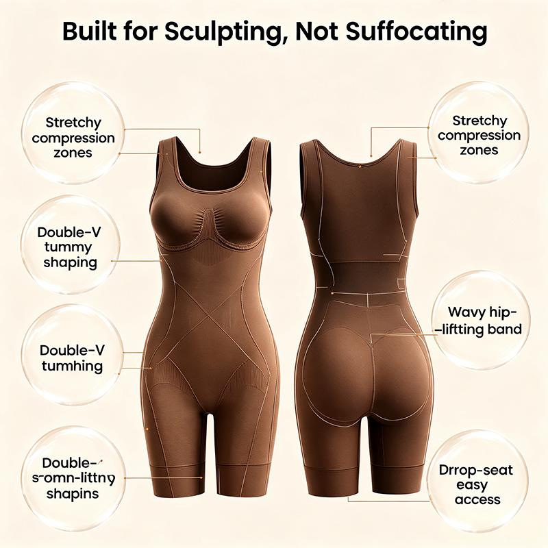 🧘Tummy Control Butt Lifter Faja Bodysuit, Back Support Scrunch Back Open Design