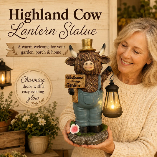 🐂Handcrafted Highland Cow Solar Garden Lantern Statue