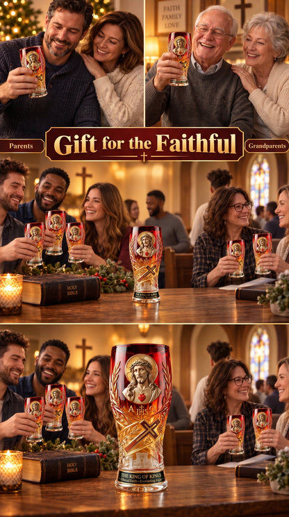❤️‍🔥Jesus Christ King of Kings Pint Glass – 16 oz Christian Faith Drinkware & Inspirational Gift