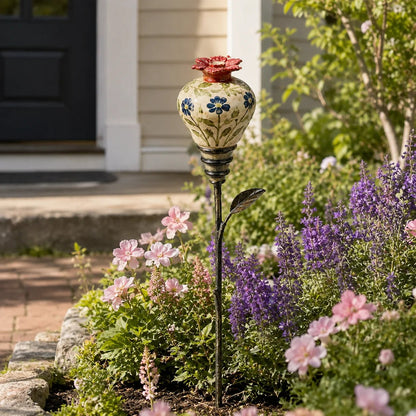 🎅 2026 Christmas Gift 50% Off--🌺 Vintage Ceramic Hummingbird Feeder Garden Stake — Handcrafted Floral Bird Feeder Decoration