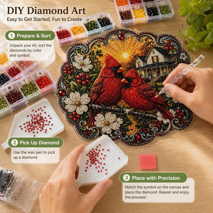 ✨🐦Beginner-Friendly-🐦Cardinals & Sunrise Diamond Art Hanging Ornament Kit