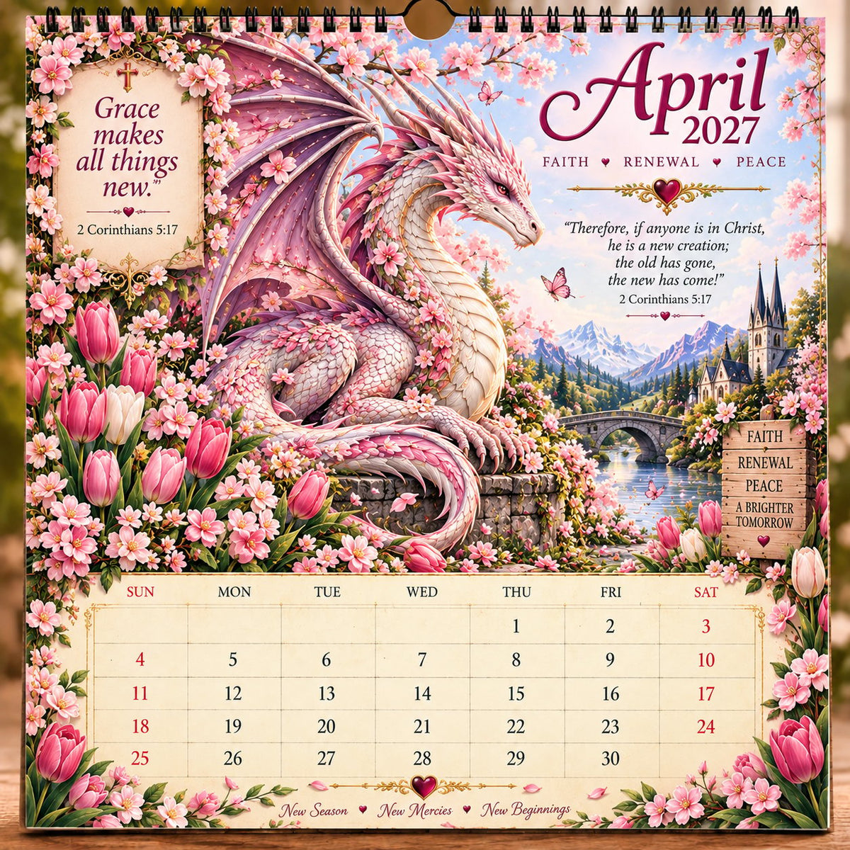 🔥🔥LAST DAY 50% OFF - 🐉📖2027 Dragon Seasons of Faith Calendar – 12 Fantasy Dragons, Scripture & Seasonal Christian Art