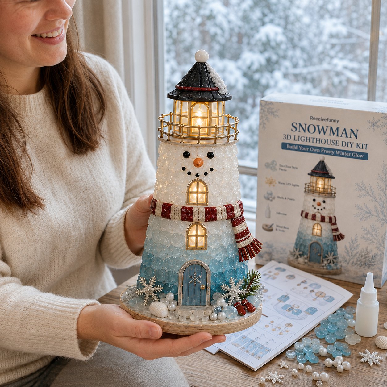 🎅🎅 2026 Christmas Gift 50% Off--🎄Beginner-Friendly DIY Lighted Christmas Character Sea Glass-Style Lighthouse Kit Collection | Complete Kit with Sea Glass-Style Pieces, LED Lights & Step-by-Step Guide Included 💕