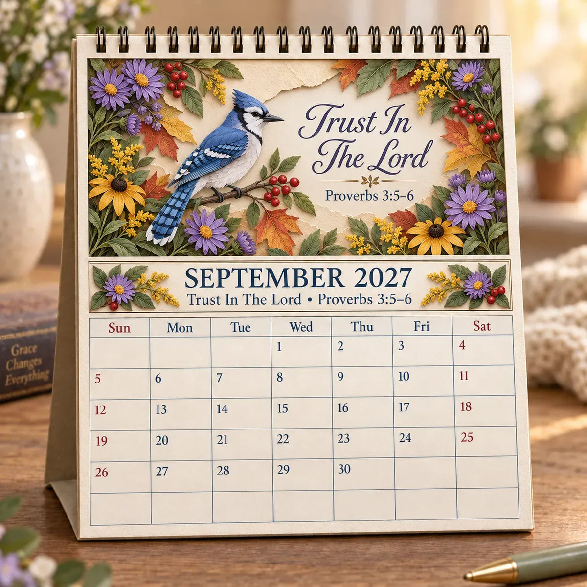 ✝️✝️ 3D Christian Calendar 2027 | 12 Scripture Designs with Nature Scenes, Birds & Flowers for Faith-Filled Homes & Meaningful Gifts 🎁