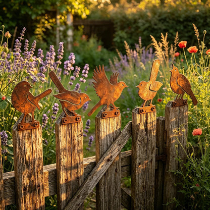 🐦5-Piece Lifelike Rusty Metal Bird Silhouettes Garden Art