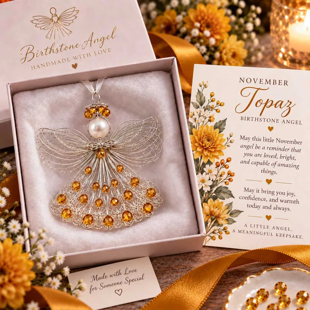 ⏳⏳⏳ Last Day 50% OFF – 👼Handmade Birthstone Angel Wire Ornament |12 Meaningful Birthstone Colors with Keepsake Card ✨