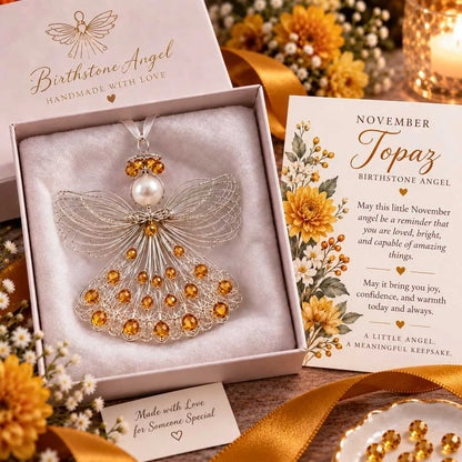 ⏳⏳⏳ Last Day 50% OFF – 👼Handmade Birthstone Angel Wire Ornament |12 Meaningful Birthstone Colors with Keepsake Card ✨