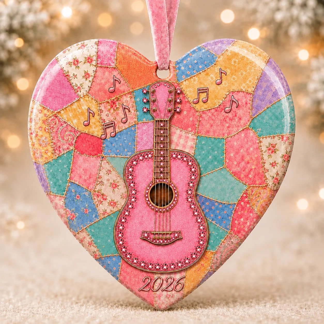 🎅 🎅 2026 Christmas Gift 50% Off--🎁Last Day 50% OFF 🎸 Pink Guitar Memorial Heart Ornament