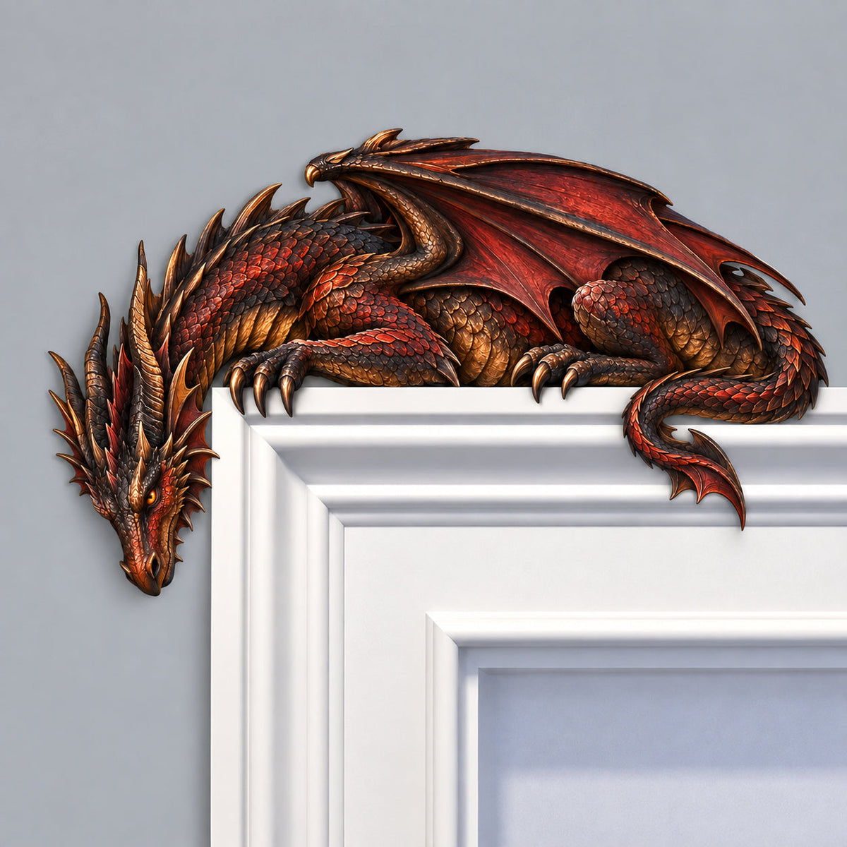 ⏳ ⏳Last Day 50% OFF – 🐉🔥 Sleeping Dragon Door Topper | Medieval Fantasy Dragon Guardian Wall Décor for Doorway, Gaming Room & Gothic Home 🏰✨