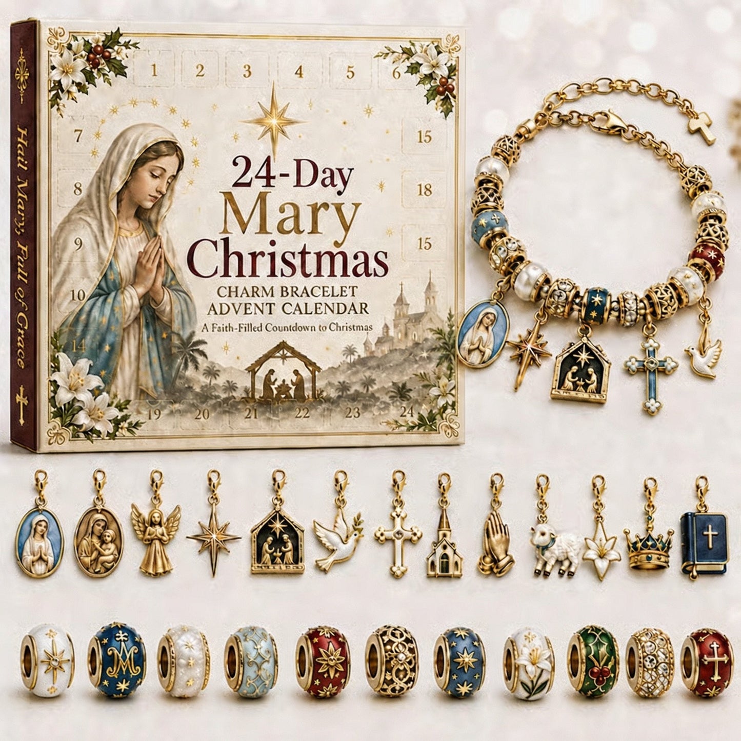 🎅🎅 2026 Christmas Gift 50% Off--🎄24-Day Christian Christmas Charm Bracelet Advent Calendar