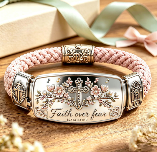 ✝️✝️Faith Over Fear Bracelet – Christian Cross Bracelet Inspired by Isaiah 41:10, Hope, Courage & Divine Strength