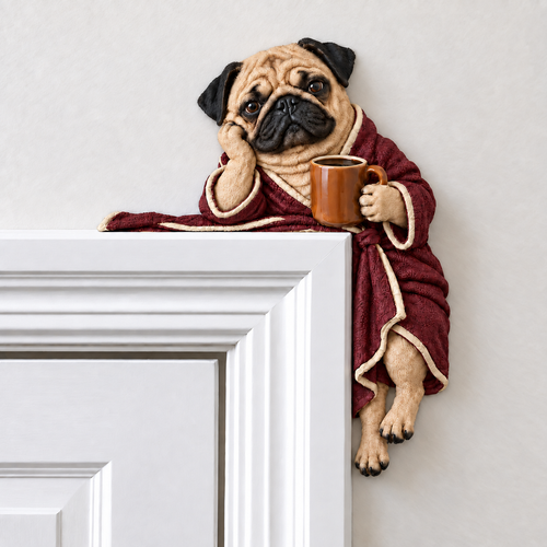 🐶Cozy Coffee Pug Door Corner Topper
