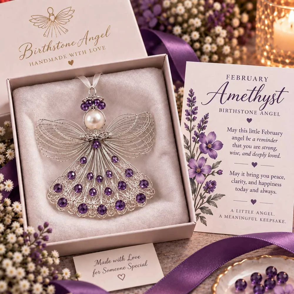 ⏳⏳⏳ Last Day 50% OFF – 👼Handmade Birthstone Angel Wire Ornament |12 Meaningful Birthstone Colors with Keepsake Card ✨