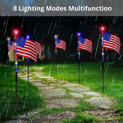 ☀️8-in-1 Solar American Flag Garden Stakes✨ IP65 Weatherproof & Auto-On Patriotic Decor