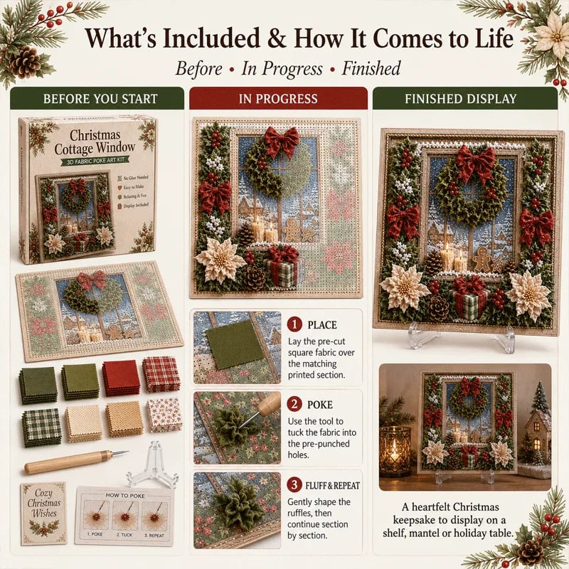 🔥🔥 LAST DAY 49% OFF – 🎄🧵 Premium 3D Christmas Fabric Poke Art Kit | No-Sew Holiday Craft with Pre-Punched Board, Fabric Squares & Display Stand 🎅✨