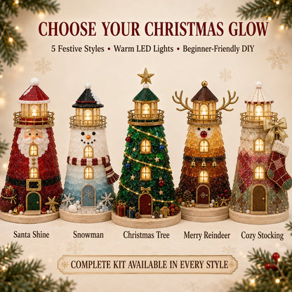 🎅 2026 Christmas Gift 50% Off--🎄Beginner-Friendly DIY Lighted Christmas Character Sea Glass-Style Lighthouse Kit Collection | Complete Kit with Sea Glass-Style Pieces, LED Lights & Step-by-Step Guide Included 💕