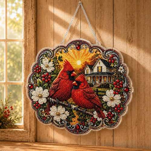 ✨🐦Beginner-Friendly-🐦Cardinals & Sunrise Diamond Art Hanging Ornament Kit