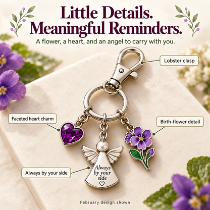 ⏳ Last Day 50% OFF —👼 Always By Your Side: Birth Month Angel & Flower Keychain + Keepsake Card 🌸