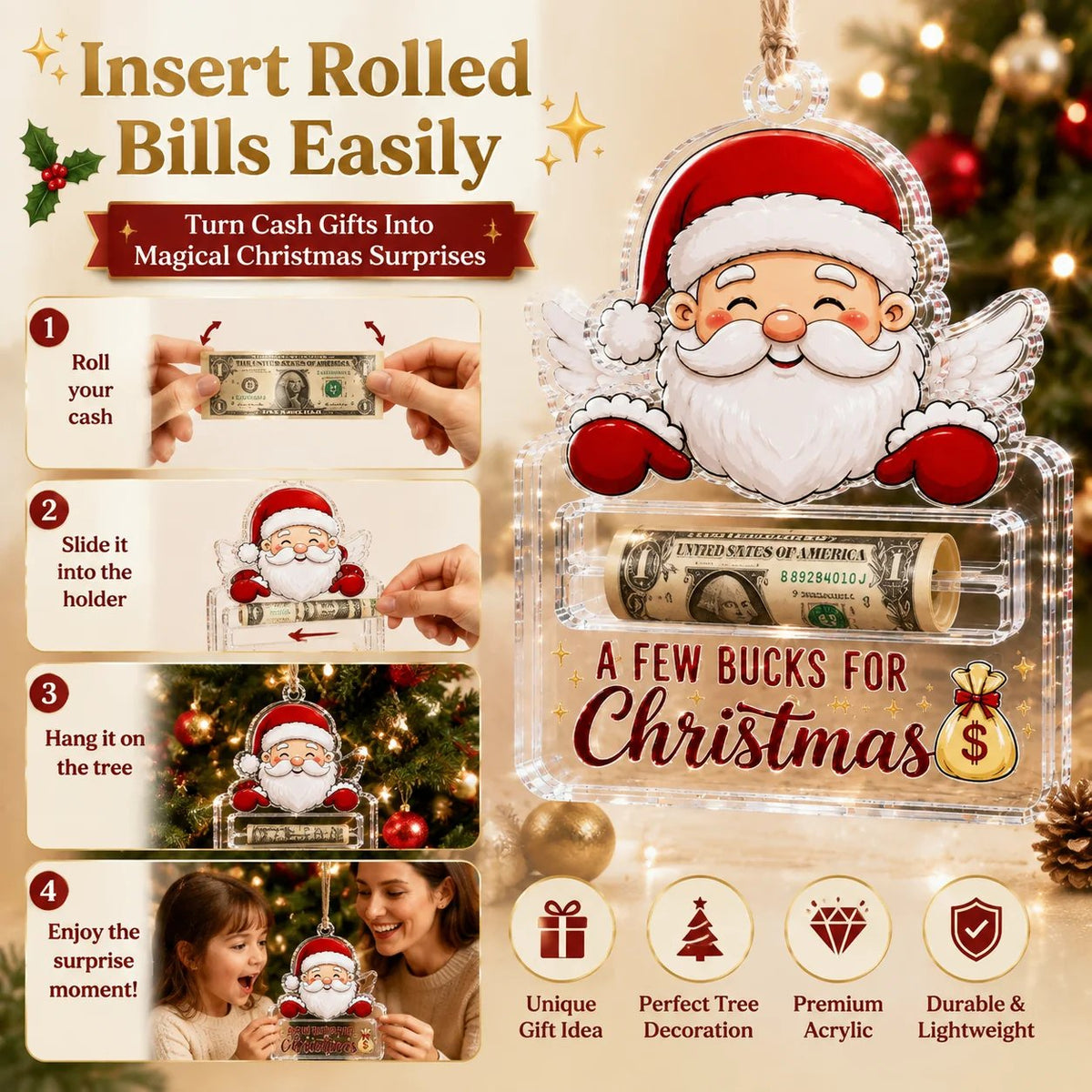 🔥Last Day 50% OFF - 🎄A Few Bucks For Christmas Crystal Acrylic Money Holder Ornament
