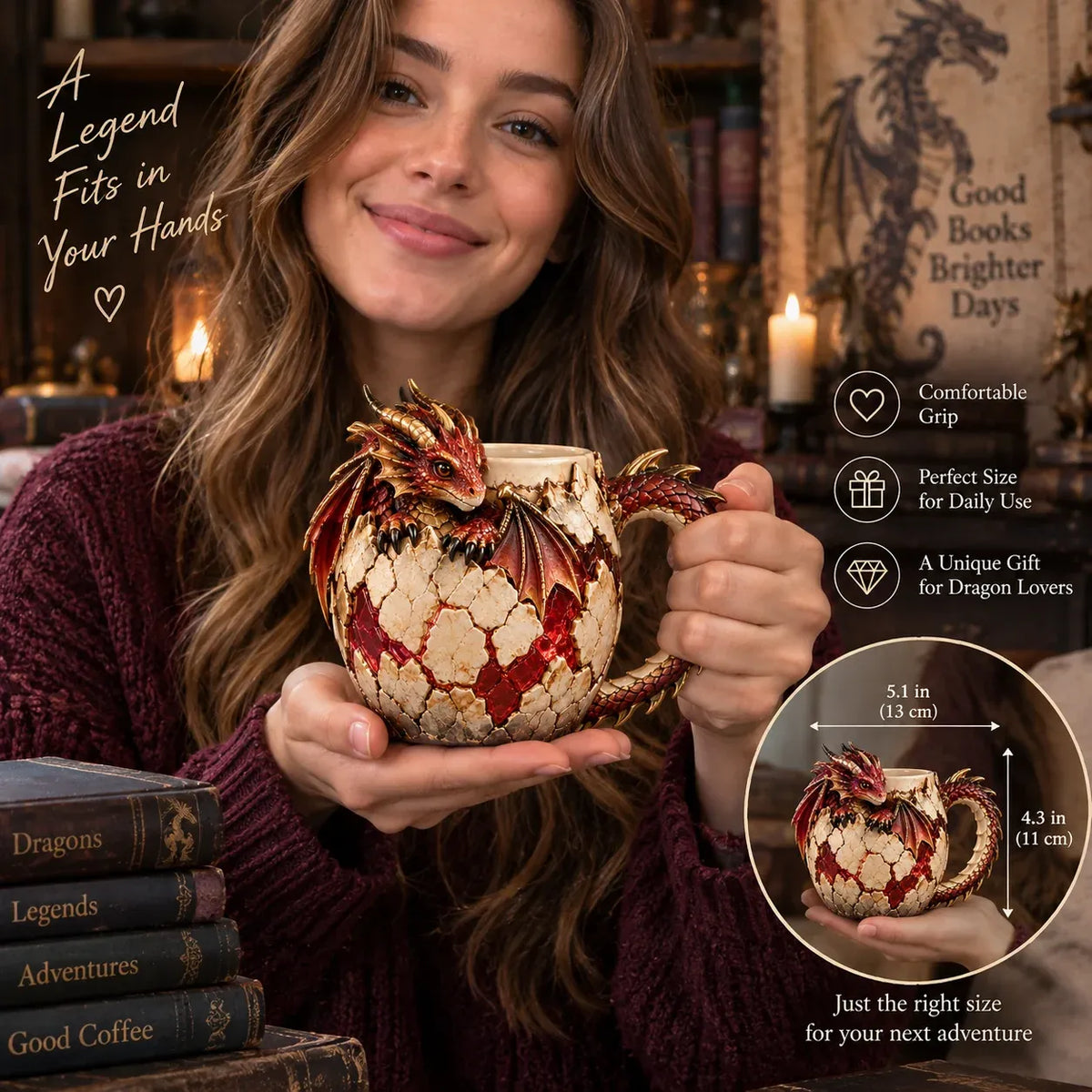⏳⏳ Last Day 50% OFF – 🐉 Dragonbound RealmsTM Sculpted Dragon Mug Collection | 6 Fantasy Realm Designs with Raised 3D Dragon Details ☕