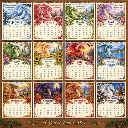 🔥🔥LAST DAY 50% OFF - 🐉📖2027 Dragon Seasons of Faith Calendar – 12 Fantasy Dragons, Scripture & Seasonal Christian Art