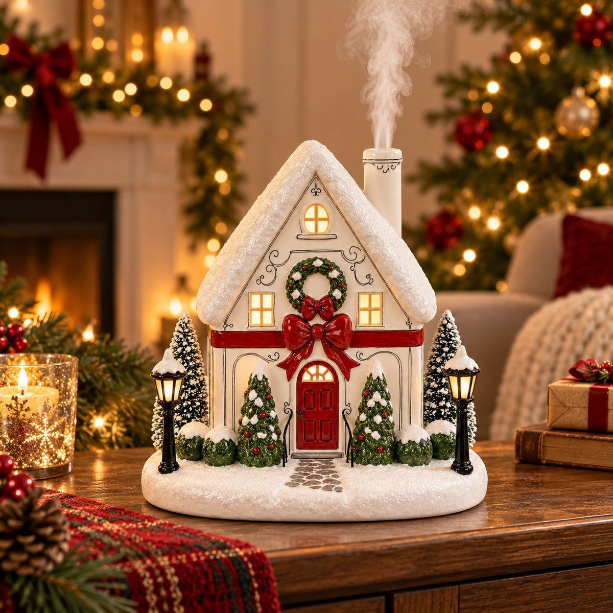🏠 Christmas House Aroma Diffuser – Gentle Mist & Glowing Windows