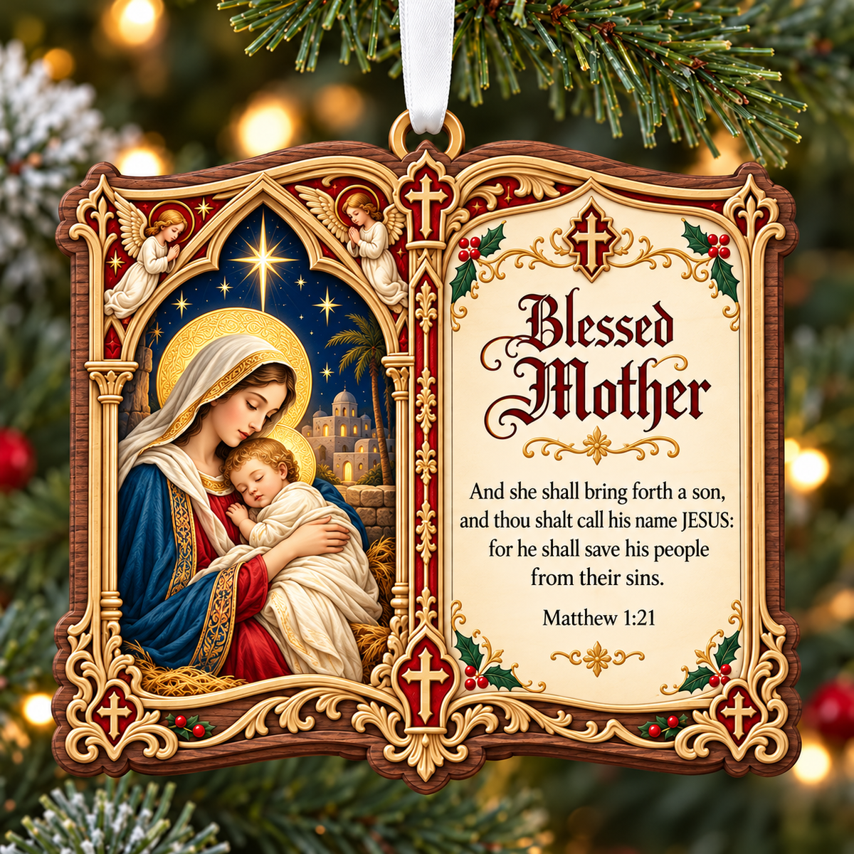 ⏳ Last Day 50% OFF – Christian Christmas Bible Verse Book Ornament – Nativity Scripture Keepsake