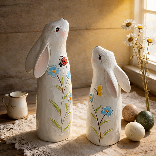 Hand-Painted Spring Bunny Figurines