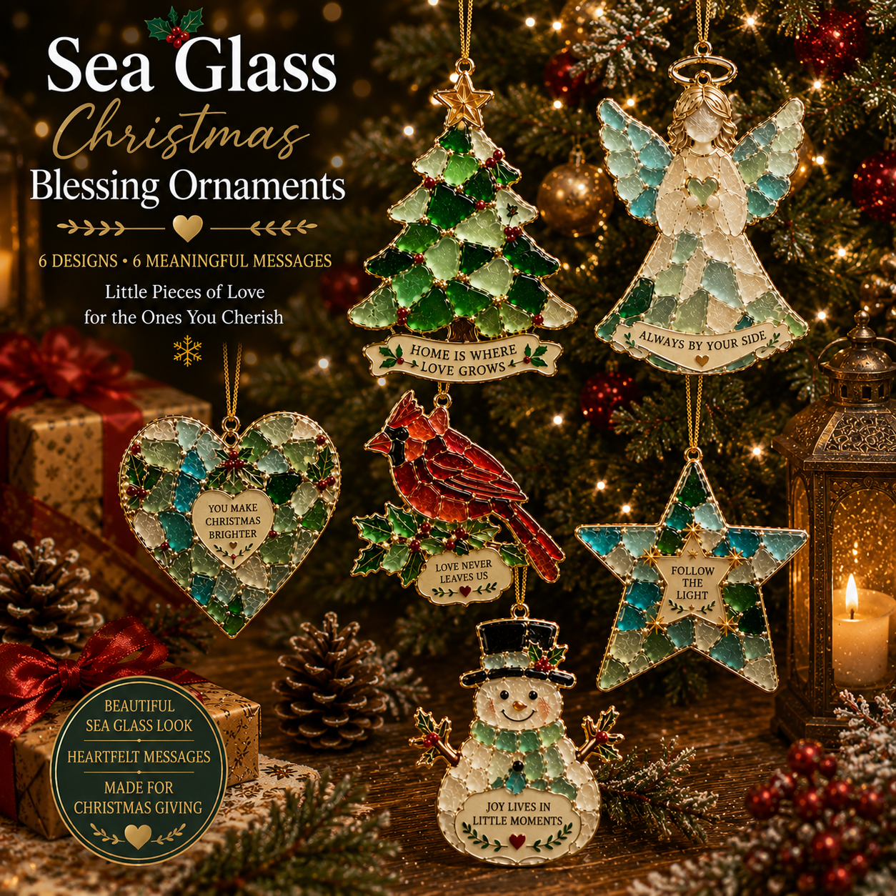 🎅🎅 2026 Christmas Gift 50% Off--🎄 Sea Glass Christmas Blessing Ornaments